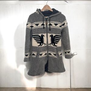New zealand 100% wool Hooded zip up w Eagle thunderbird S/m ranch boho western